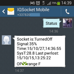 Пример SMS-уведомления в ответ на запрос статуса устройства