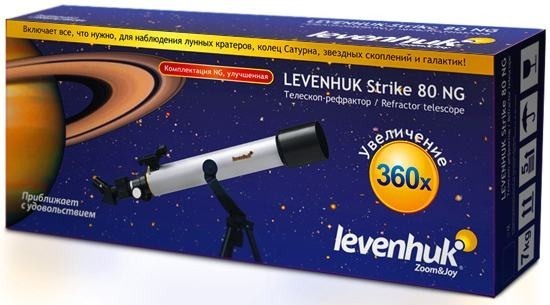 Если Вы искали кому-либо подарок, то, глядя на локализованную для российского рынка упаковку с телескопом Levenhuk Strike 80 NG, кажется, что Вы его нашли 