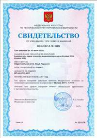 Свидетельство об утрверждении типа средств измерений (кликните для увеличения)