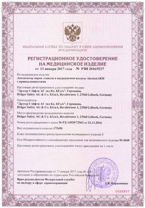 Регистрационное удостоверение на прибор (кликните для увеличения)