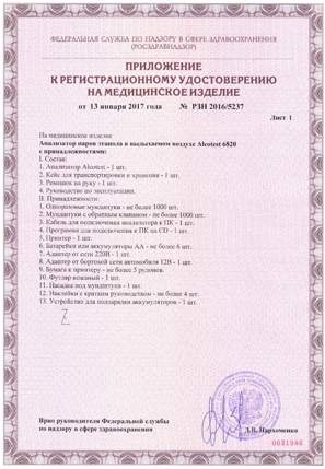 Регистрационное удостоверение на прибор (кликните для увеличения)