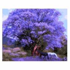 Картина по номерам "Две лошади под сиреневым деревом" размер 40x50 (арт. GX8784)