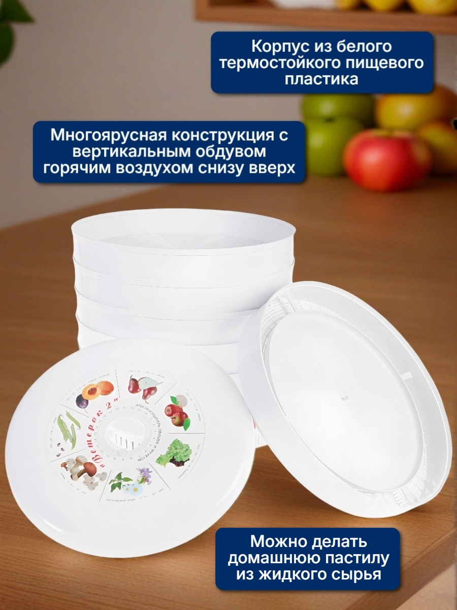 Сушилка для фруктов Ветерок-2 (6 поддонов + 2 для пастилы) белая