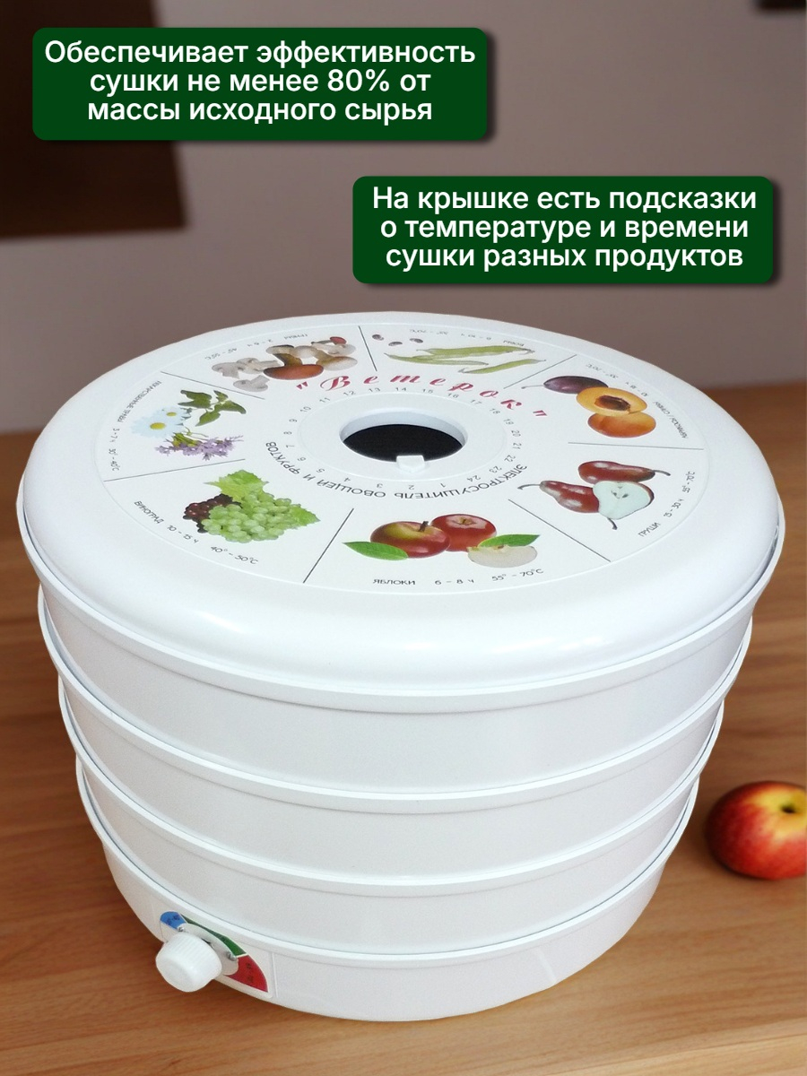 Сушилка для фруктов, овощей и грибов Ветерок (3 поддона) белая