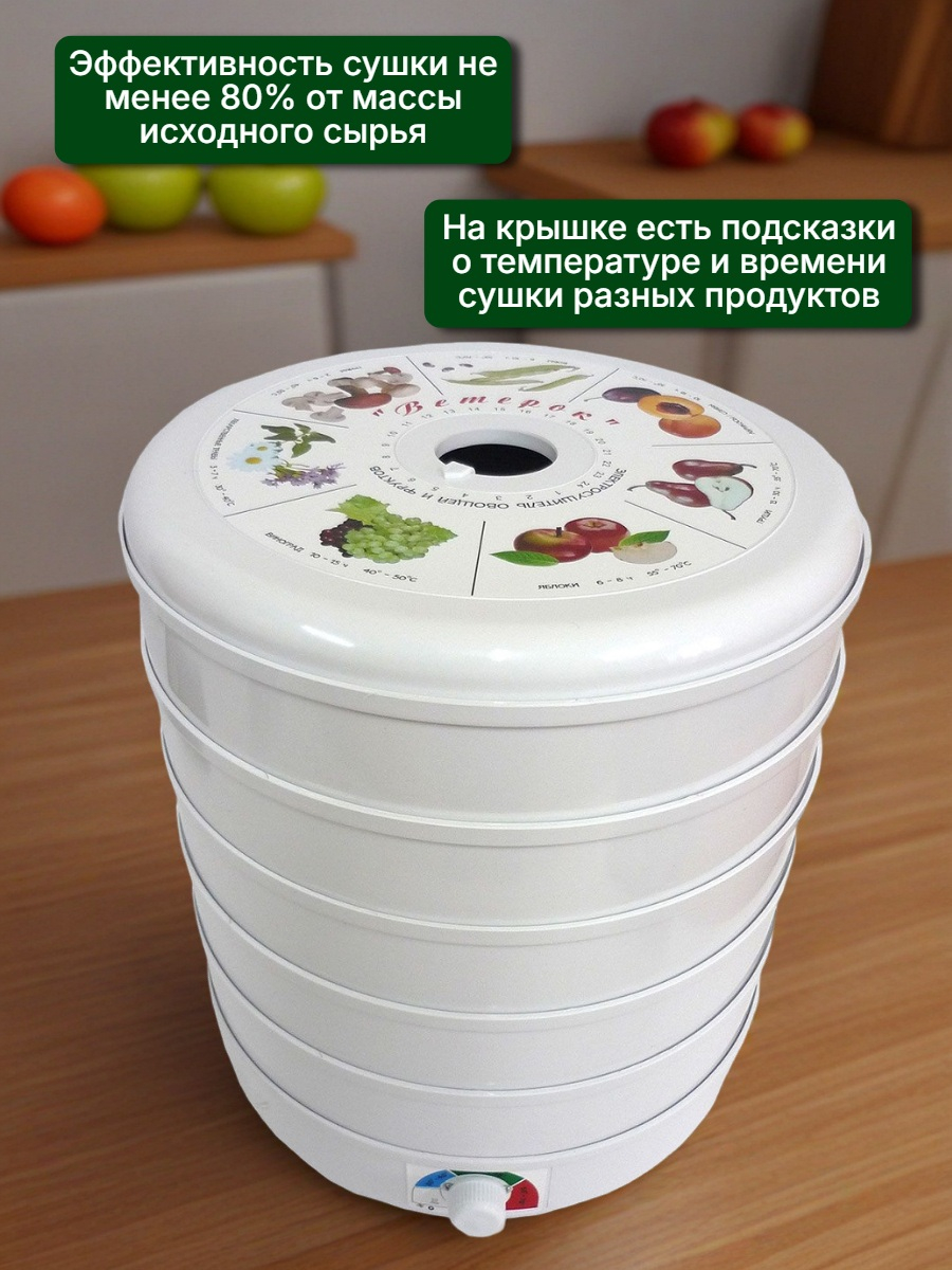 Сушилка для фруктов, овощей и грибов Ветерок (5 поддонов) белая