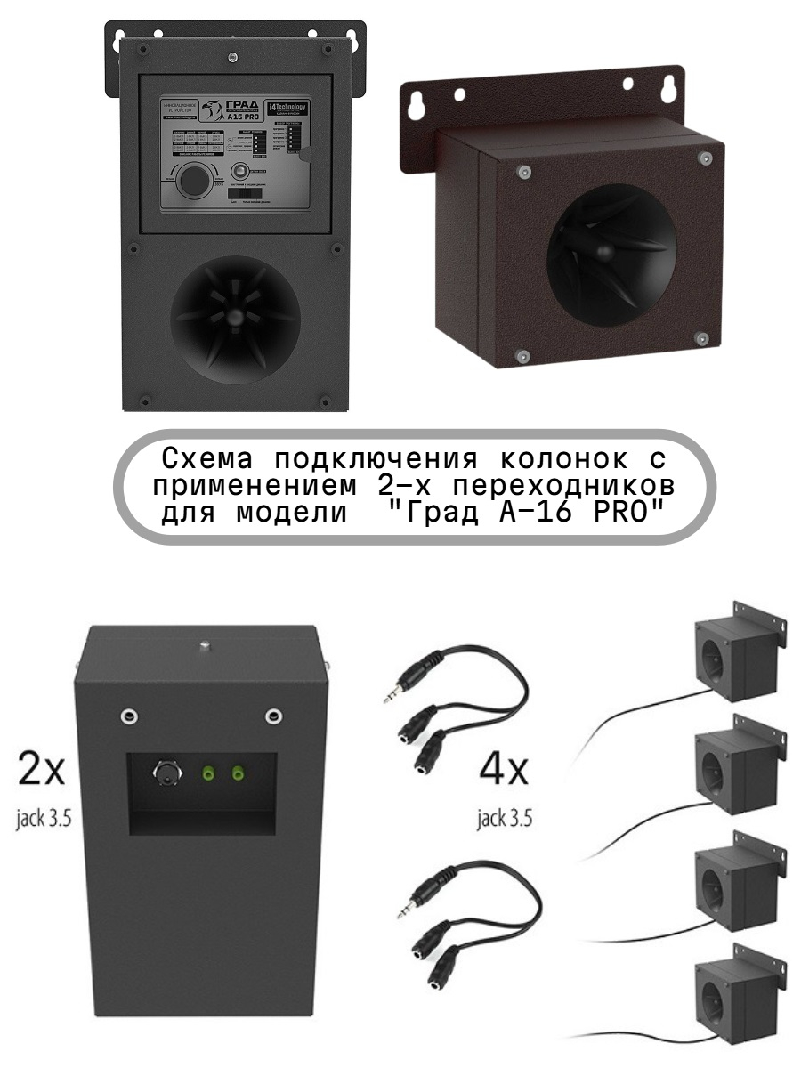 Переходник для подключения внешних колонок к отпугивателям птиц Град А-16 и Град А-16 PRO