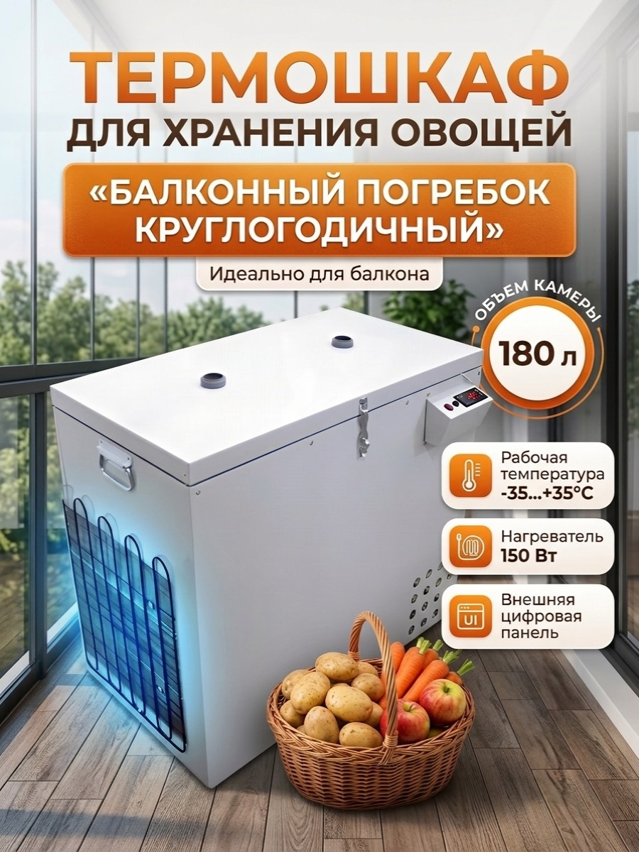 Термошкаф для хранения овощей Балконный погребок "Круглогодичный" 180л, с режимом охлаждения