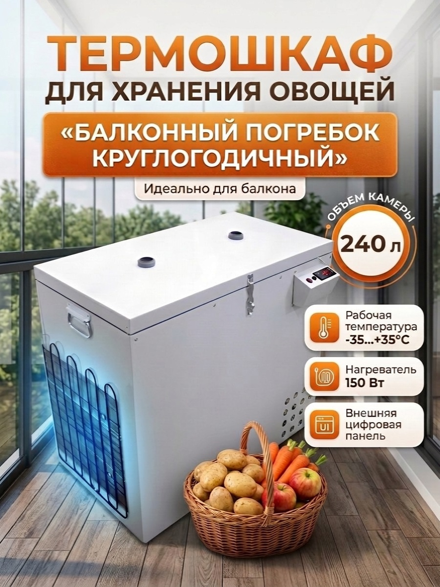 Термошкаф для хранения овощей Балконный погребок "Круглогодичный" 240л, с режимом охлаждения
