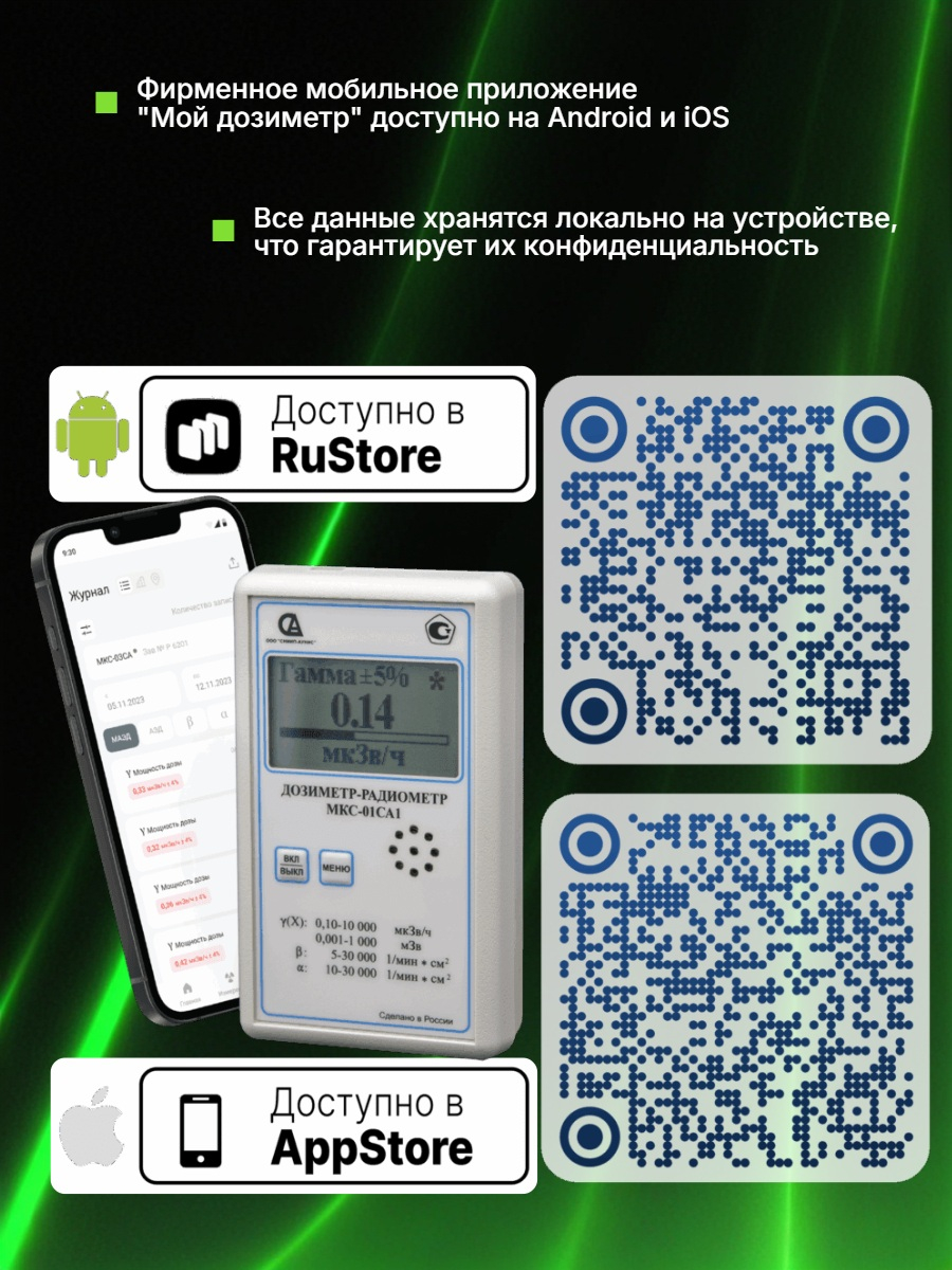 Профессиональный, улучшенный дозиметр МКС-01СА1 с подключением к ПК («Альфа» измерение)