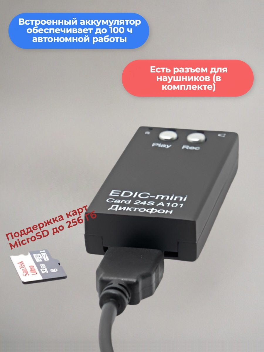 Цифровой диктофон Edic-mini Card24S A101