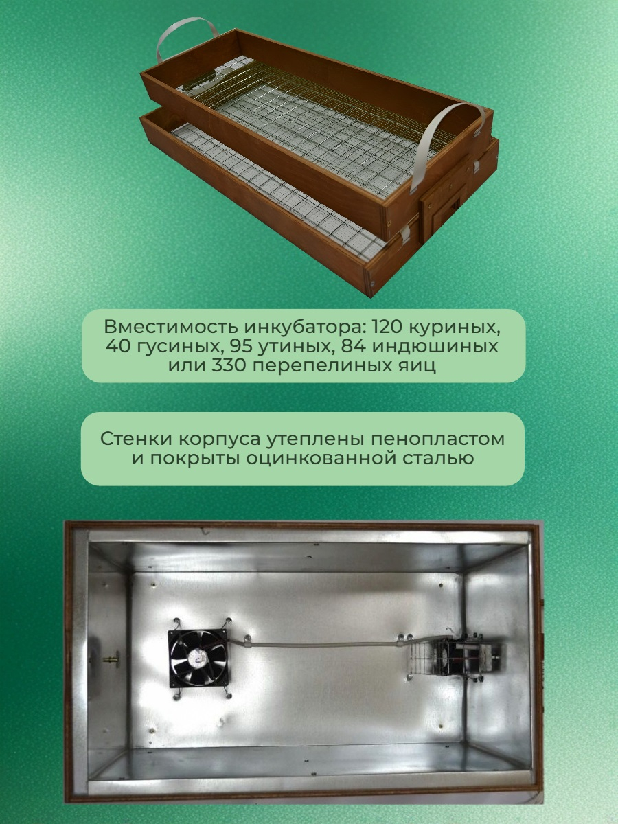 Инкубатор для яиц БЛИЦ-120, цифровой, автоматический переворот, 220В/12В (120 яиц)