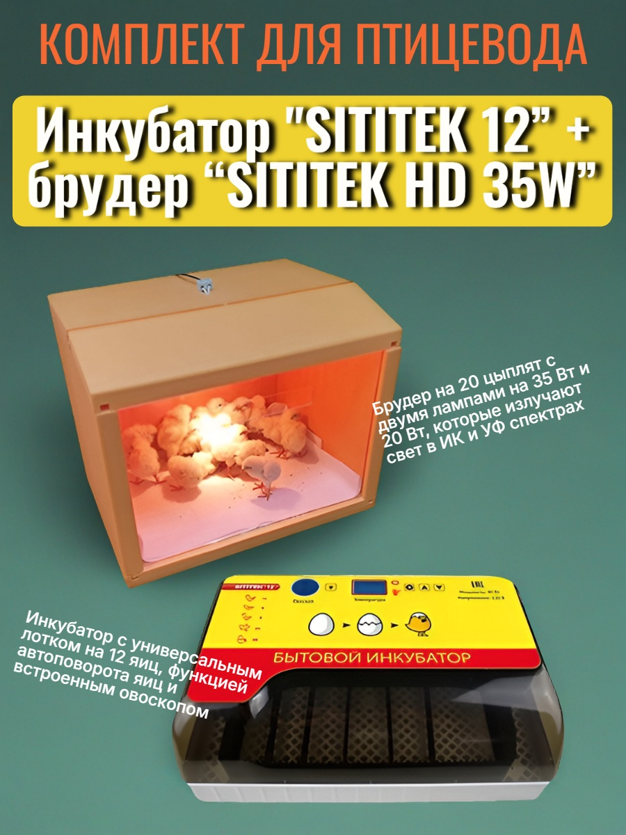 Комплект инкубатор “SITITEK 12” + брудер “SITITEK HD 35W”
