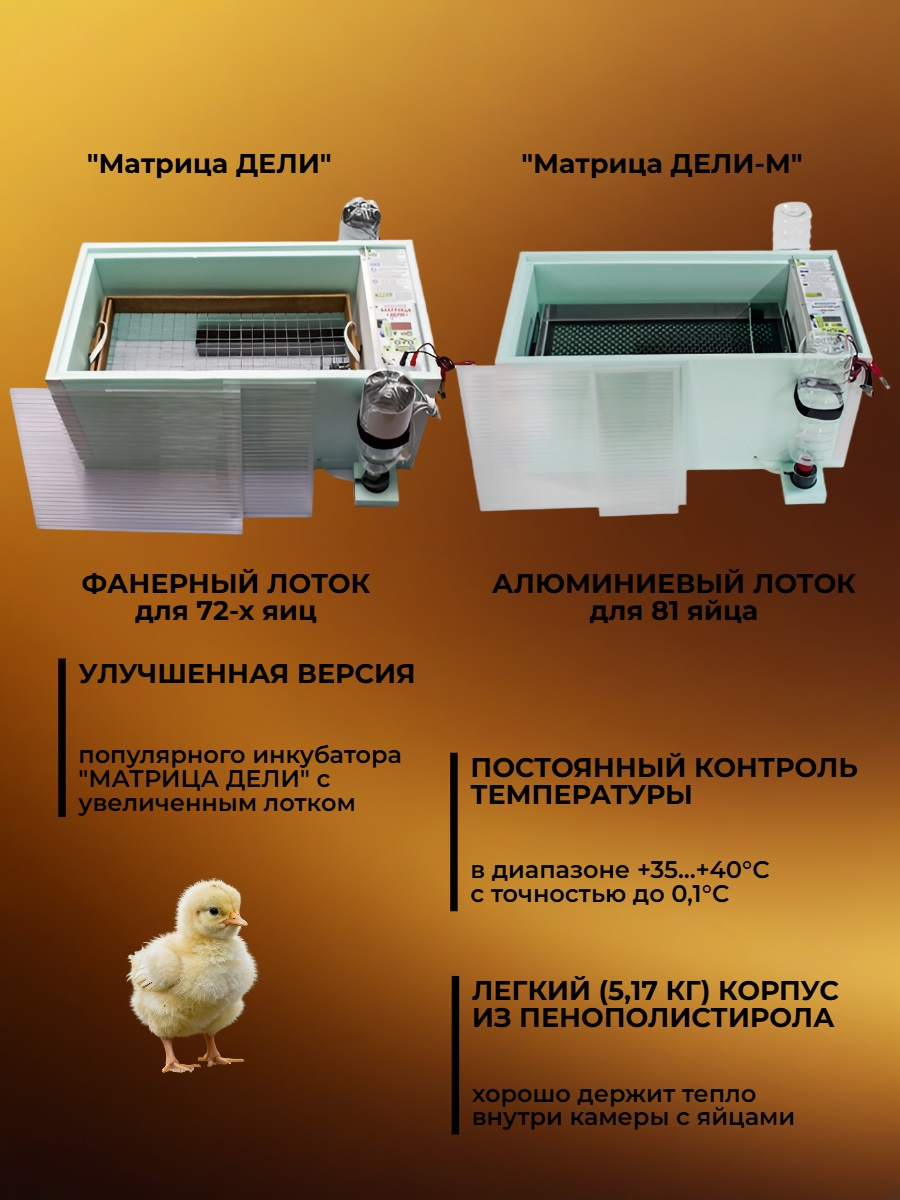 Инкубатор автоматический «Матрица ДЕЛИ» — М (с алюминиевым лотком)
