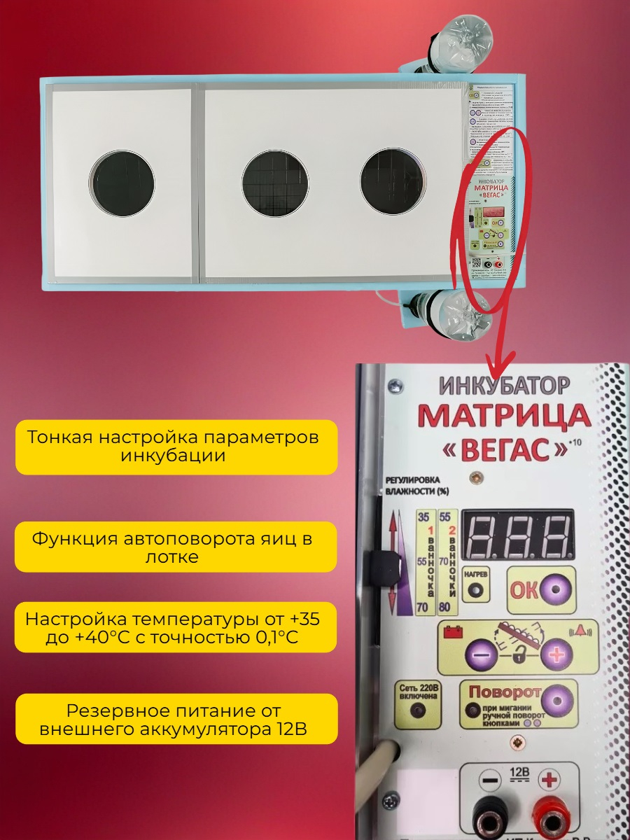 Инкубатор автоматический «Матрица ВЕГАС» — М (с алюминиевым лотком)