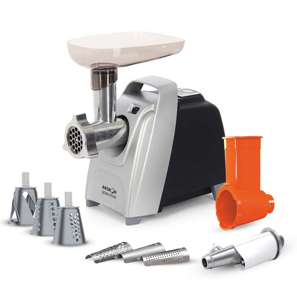 Электрическая мясорубка Аксион М 62.02 с эл.панелью управления и умным реверсом (черно-серебристая)