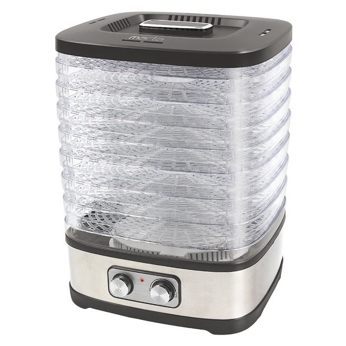 Сушилка для фруктов и овощей MARTA MT-1873 с мех.управлением (11 поддонов: 8 обычных + 3 для пастилы) 20 л.