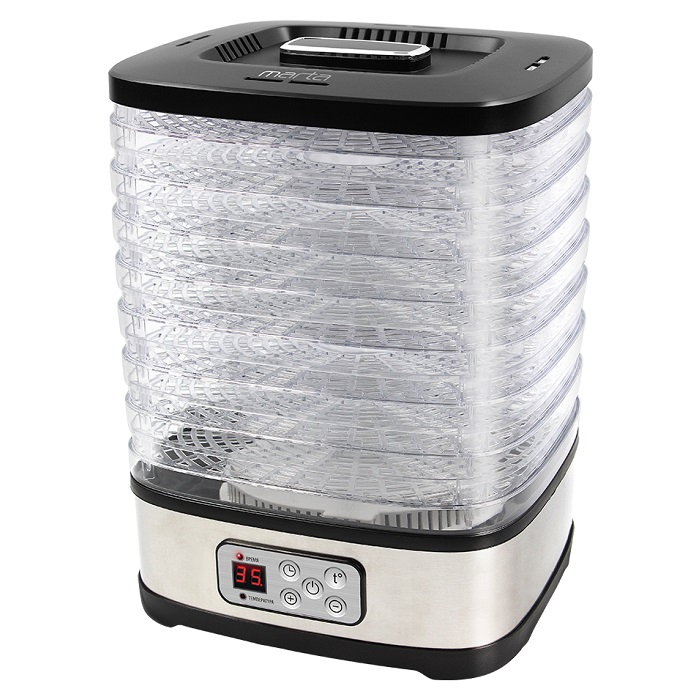 Сушилка для фруктов и овощей MARTA MT-1875 с эл.управлением (11 поддонов: 8 обычных + 3 для пастилы) 20 л.