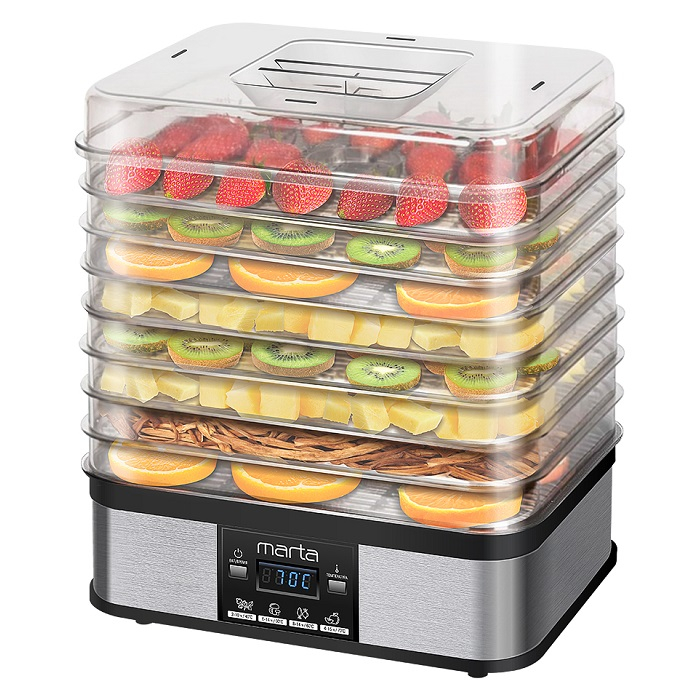 Сушилка для фруктов и овощей MARTA MT-1884 с эл.управлением (11 поддонов: 8 обычных + 3 для сушки ягод) 27 л.