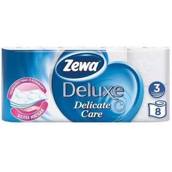 Туалетная бумага Zewa Deluxe, белая, 3 слоя, 8 рулонов