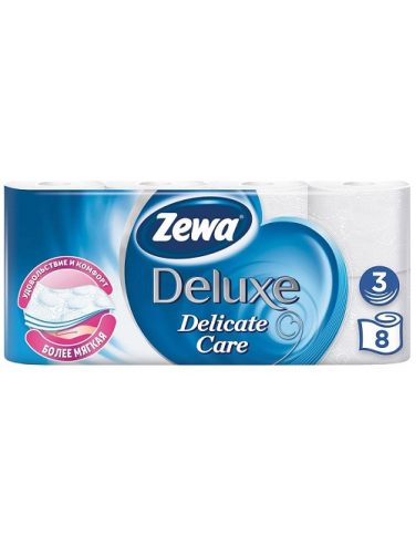 Туалетная бумага Zewa Deluxe, белая, 3 слоя, 8 рулонов