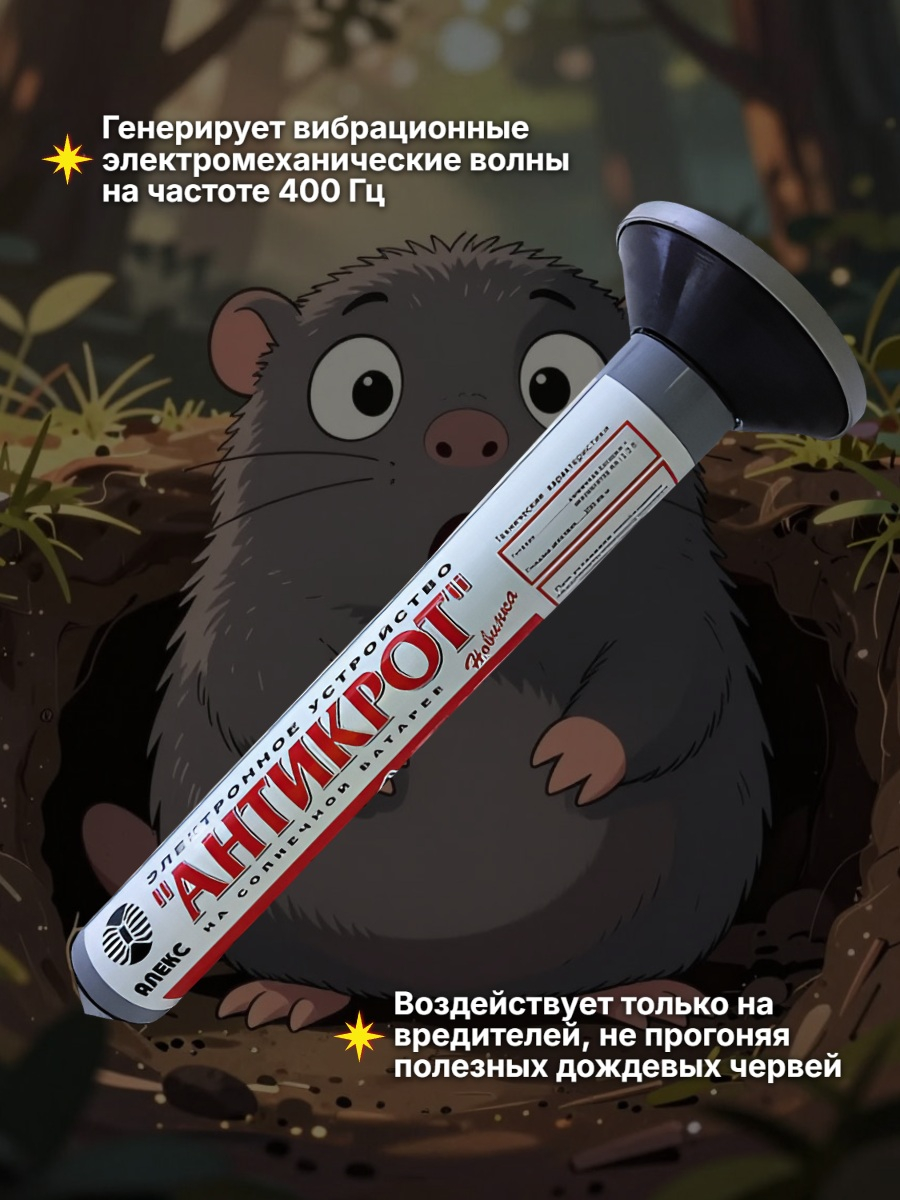 Отпугиватель кротов, змей, землероек Тайфун Антикрот Solar на солнечной батарее