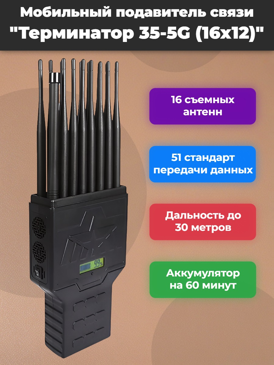 Мультичастотный мобильный подавитель «Терминатор 35-5G (16х12)»