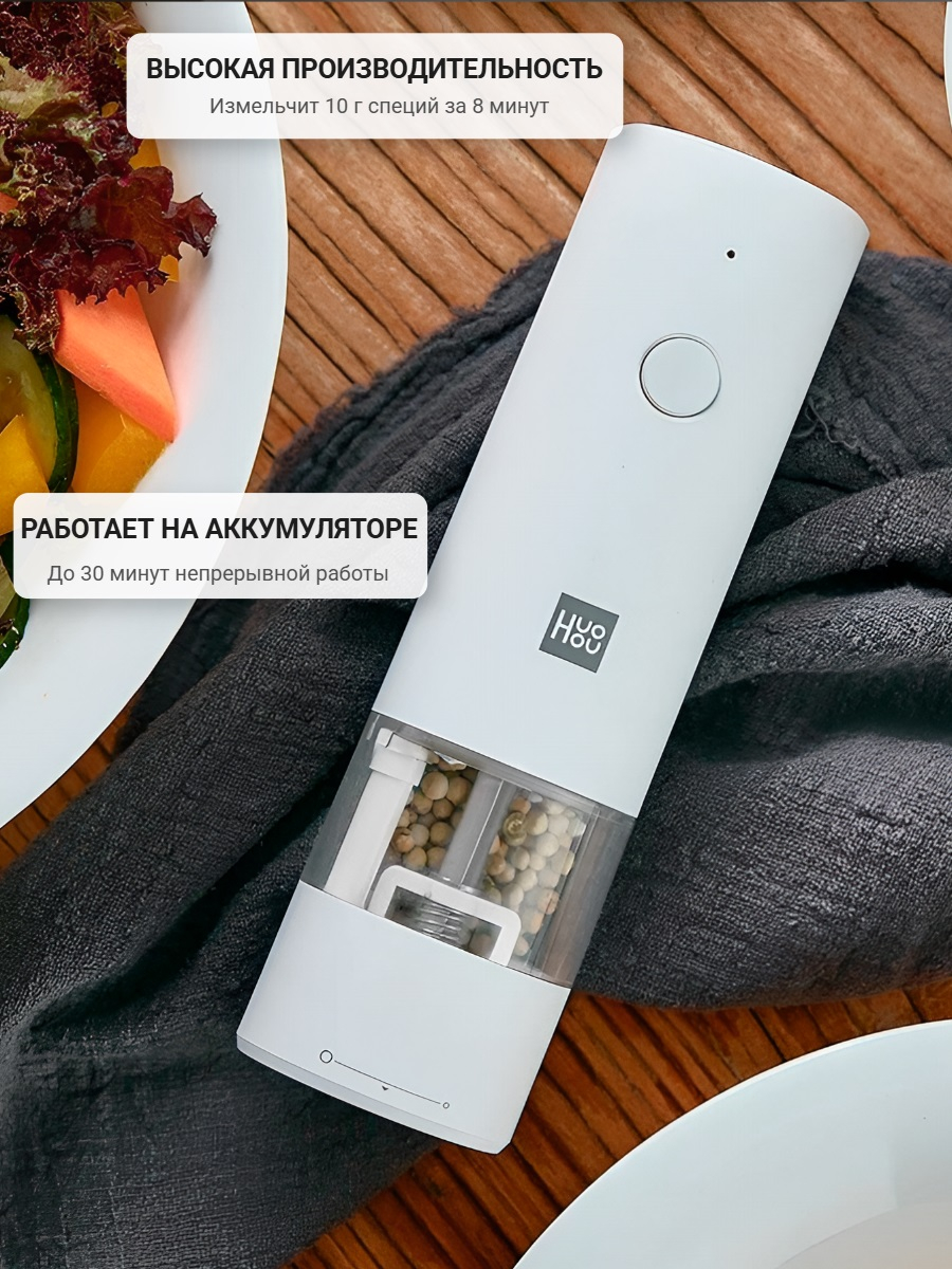 Мельница электрическая для специй Xiaomi HuoHou Electric Grinder Rechargable (со встроенным аккумулятором) белая