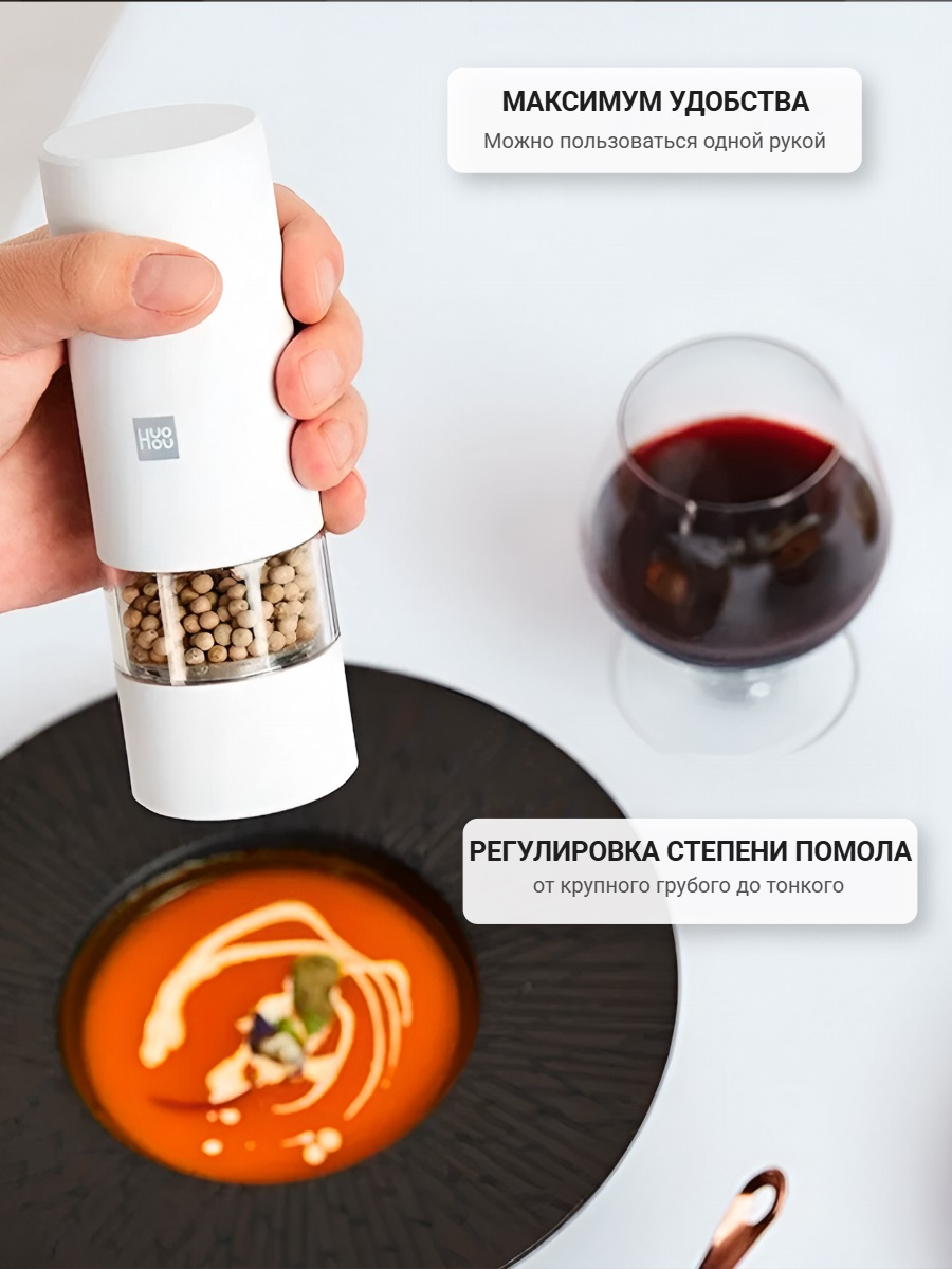 Мельница электрическая для специй Xiaomi HuoHou Electric Grinder Rechargable (со встроенным аккумулятором) белая