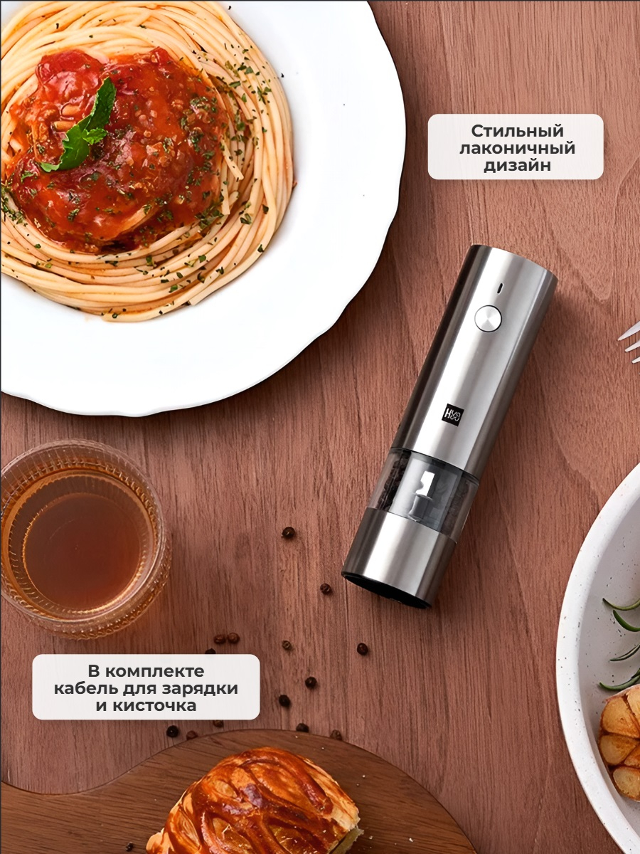 Мини-мельница для специй Xiaomi HuoHou Electric Mini Grinder Rechargable HU0279 RUS с аккумулятором, серебристая
