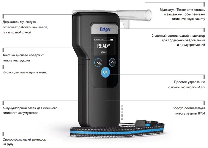 Профессиональный алкотестер Drager Alcotest 6000 с принтером