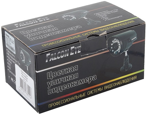 Видеокамера Falcon Eye FE-I80A/15M поставляется в фирменной картонной коробке с описанием на русском языке (нажмите на фото для увеличения)